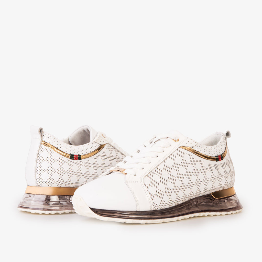 The Cenova White & Gold Leather Men Sneaker