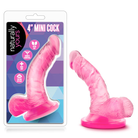 Naturally Yours 4 in. Mini Cock Realistic Dildo with Balls Pink-0