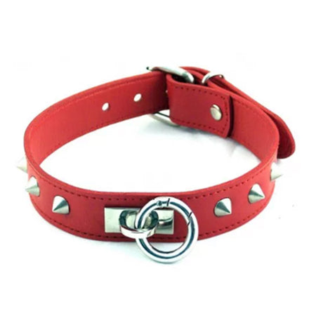 Rouge O Ring Studded Collar Red-0