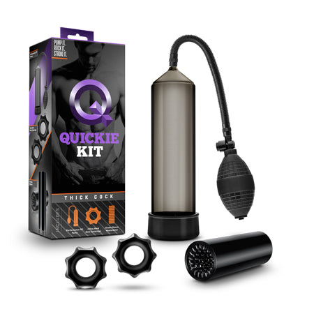 "Quickie Kit Thick Cock Pump, Stroker & 2-Piece Cockring Set Black"-0