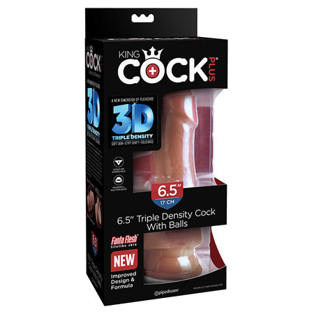 King Cock Plus 6.5 in. Triple Density Cock With Balls Realistic Suction Cup Dildo Tan-0