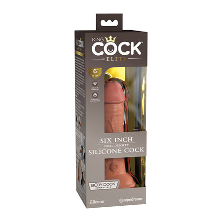 King Cock Elite 6 in. Dual Density Silicone Cock Realistic Dildo With Suction Cup Tan-0