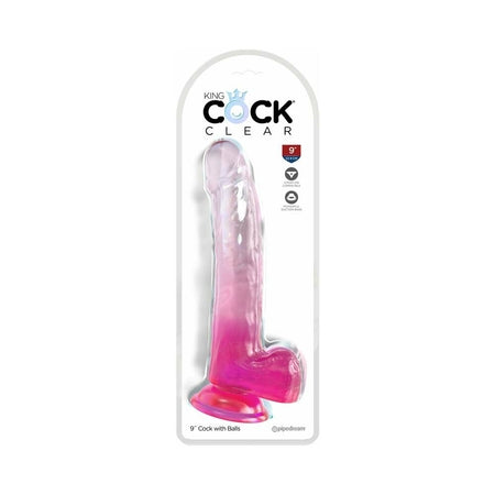 King Cock Clear with Balls 9in Pink-0