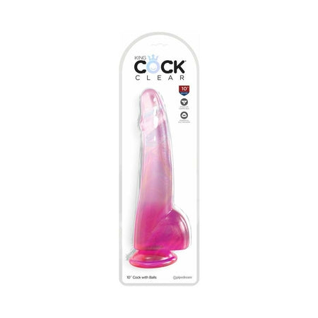 King Cock Clear with Balls 10in Pink-0