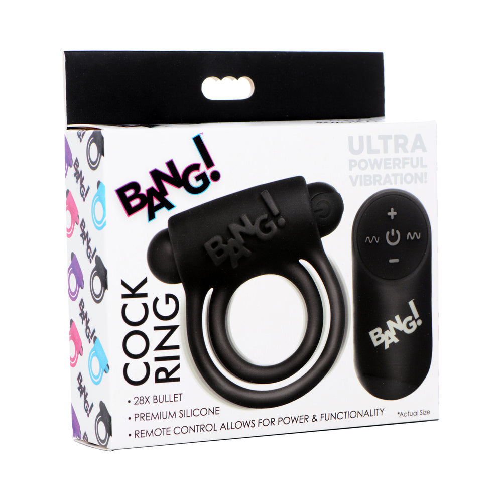 BANG! Silicone Cock Ring & Bullet with Remote Control Black-0