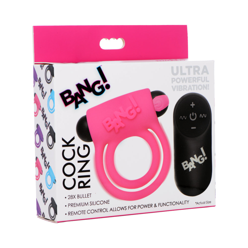 BANG! Silicone Cock Ring & Bullet with Remote Control Pink-0