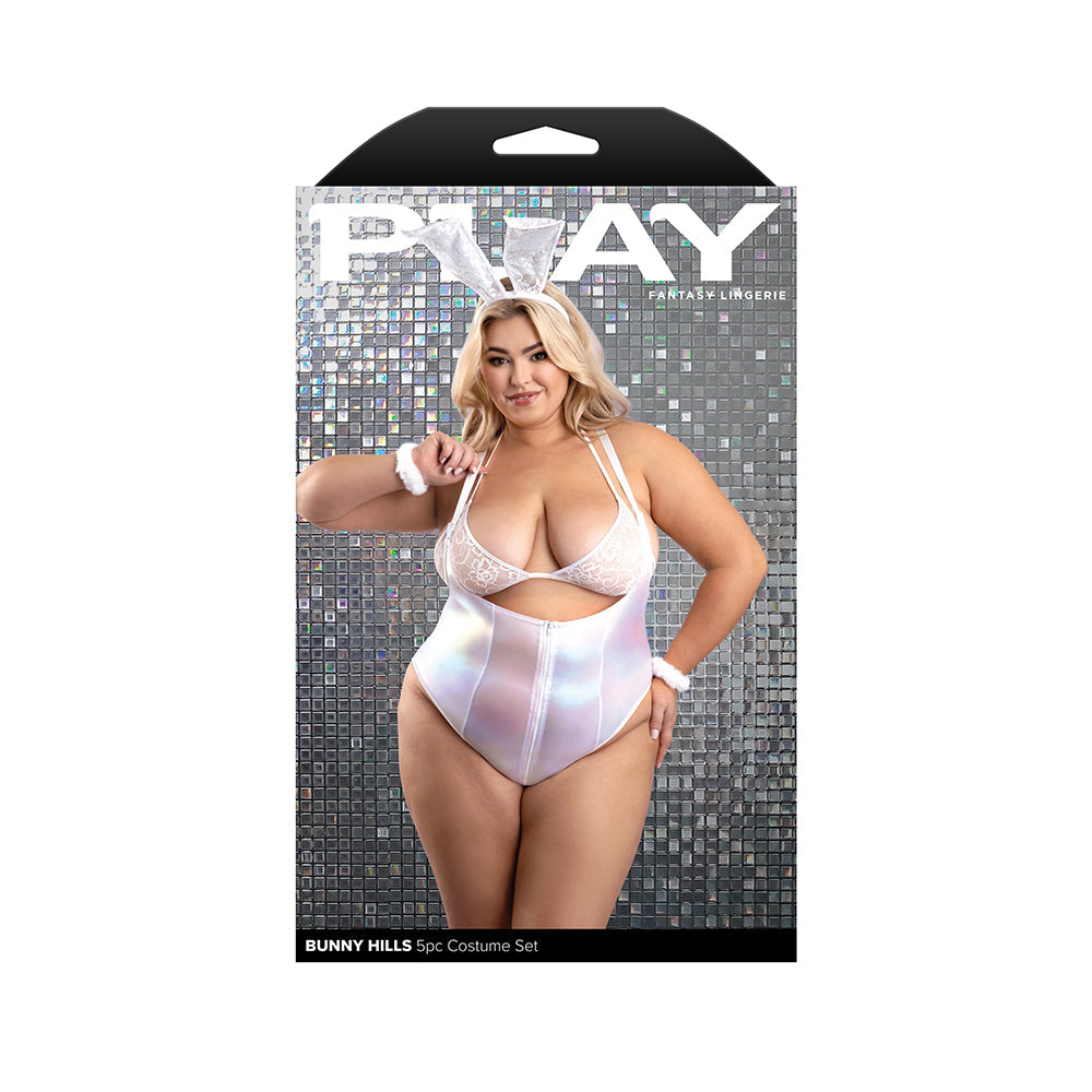Fantasy Lingerie Play Bunny Hills 5-Piece Bunny Costume Set White XL/2XL-0