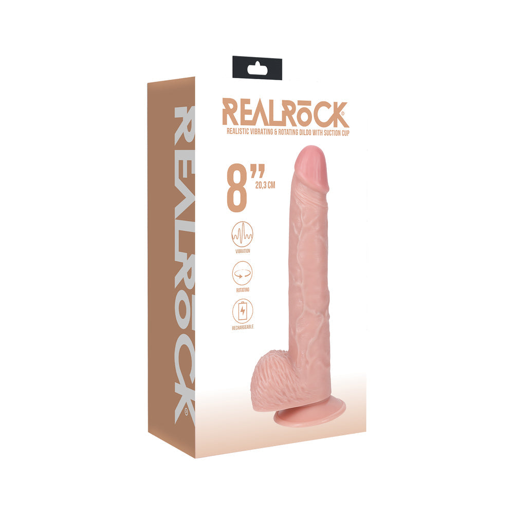 RealRock 8 in. Vibrating and Rotating Cock with Balls Regular Straight Beige-0
