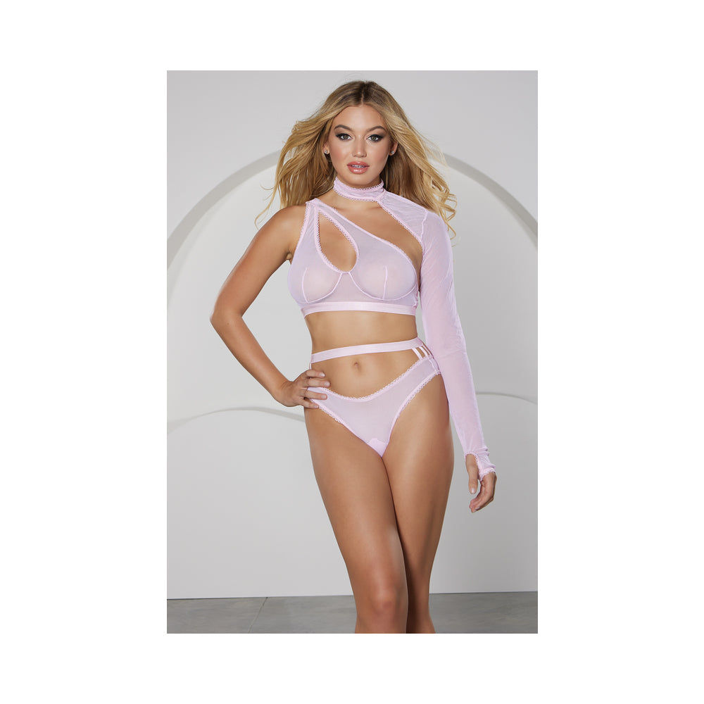 Allure Modern Muse Halter & Panty with Collar Sleeve Pink S - Hanging-0
