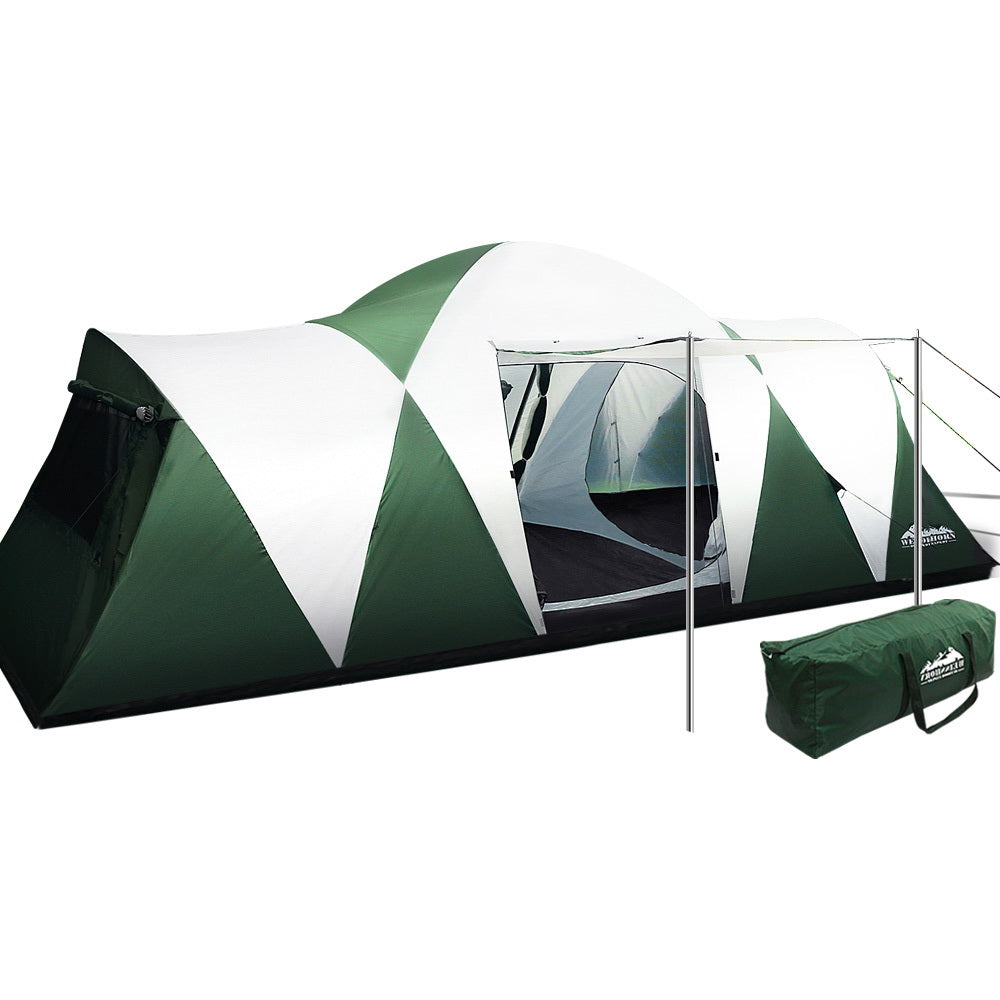 NNEDSZ Family Camping Tent 12 Person Hiking Beach Tents (3 Rooms) Green