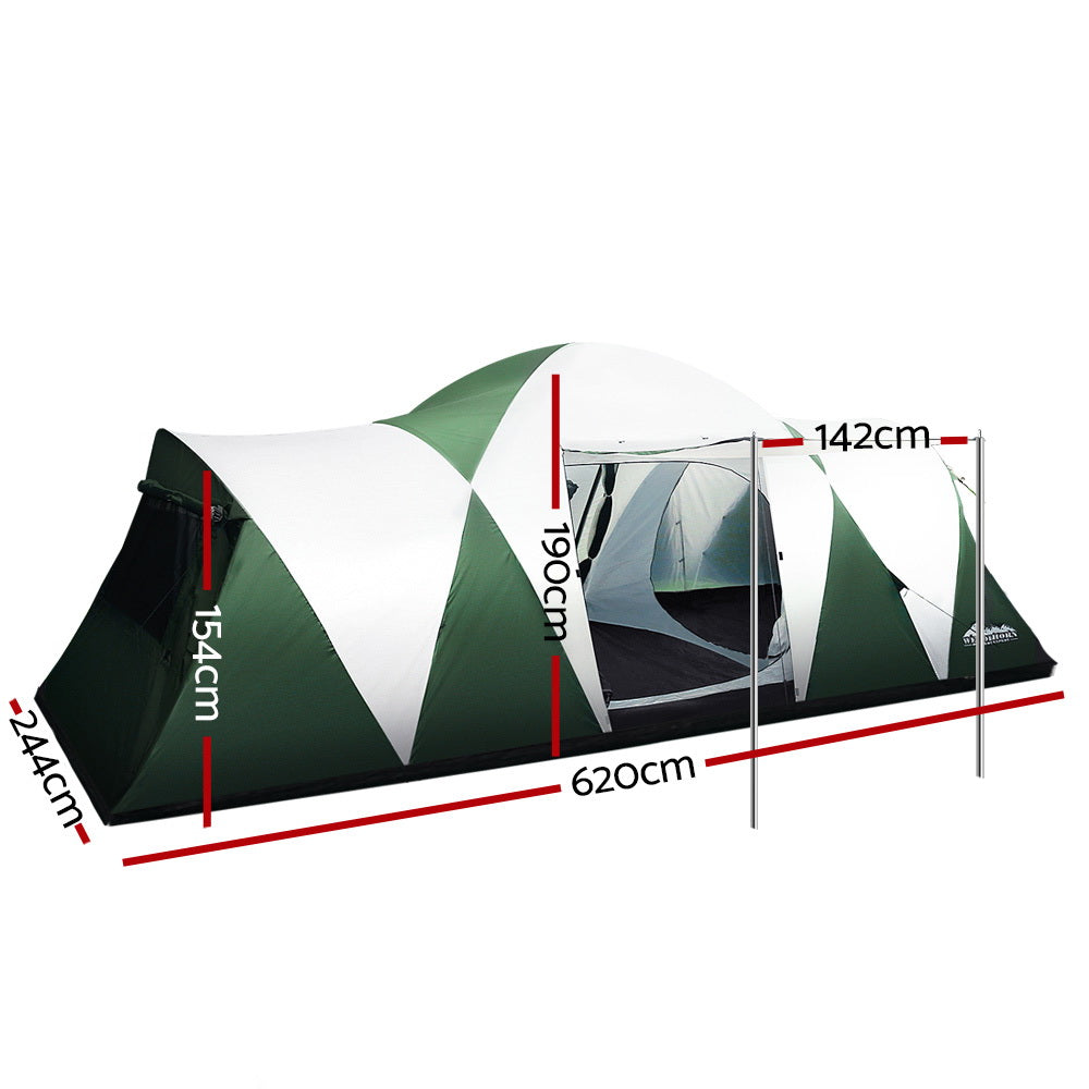 NNEDSZ Family Camping Tent 12 Person Hiking Beach Tents (3 Rooms) Green