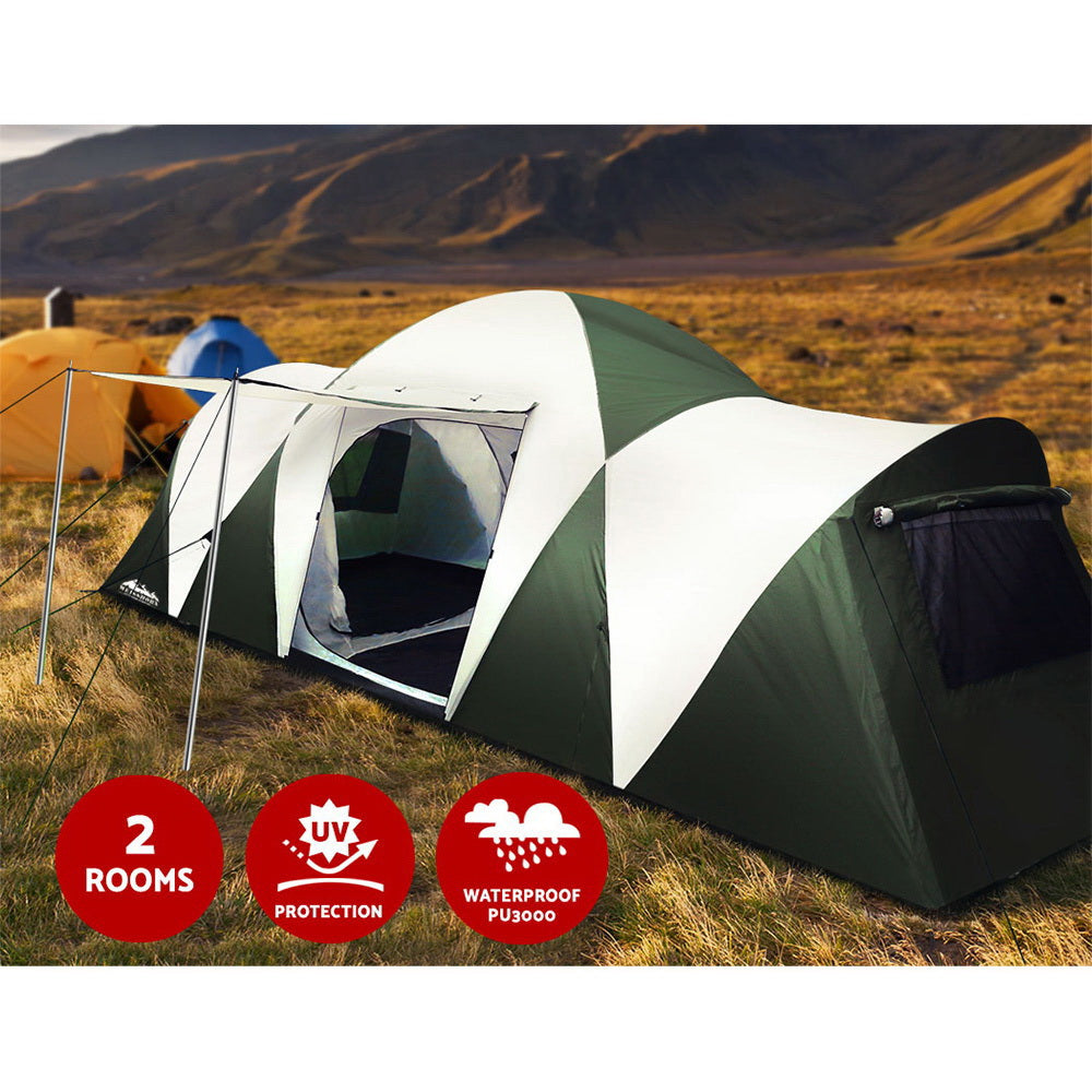 NNEDSZ Family Camping Tent 12 Person Hiking Beach Tents (3 Rooms) Green