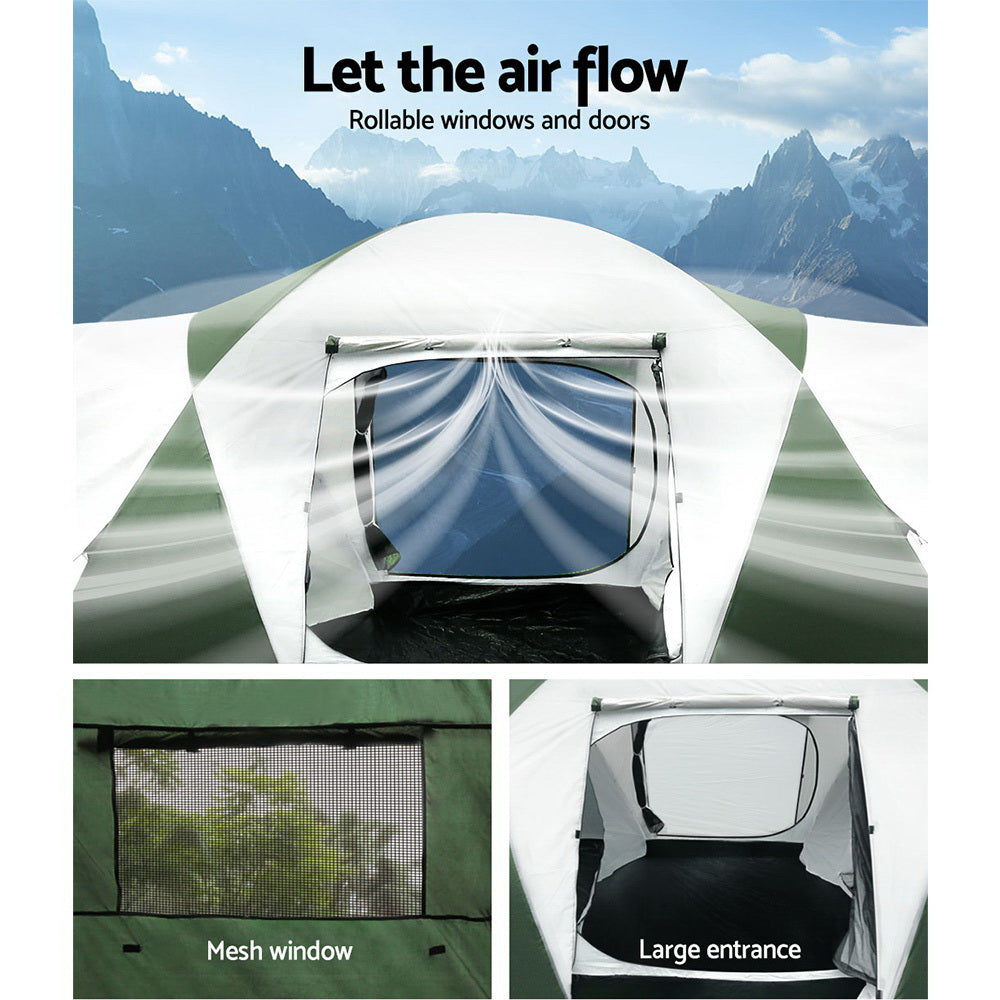 NNEDSZ Family Camping Tent 12 Person Hiking Beach Tents (3 Rooms) Green