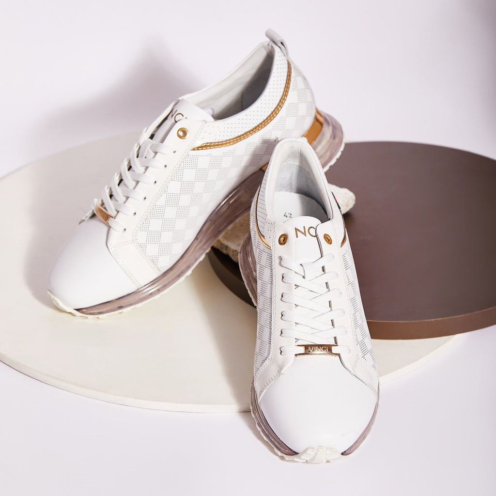 The Cenova White & Gold Leather Men Sneaker