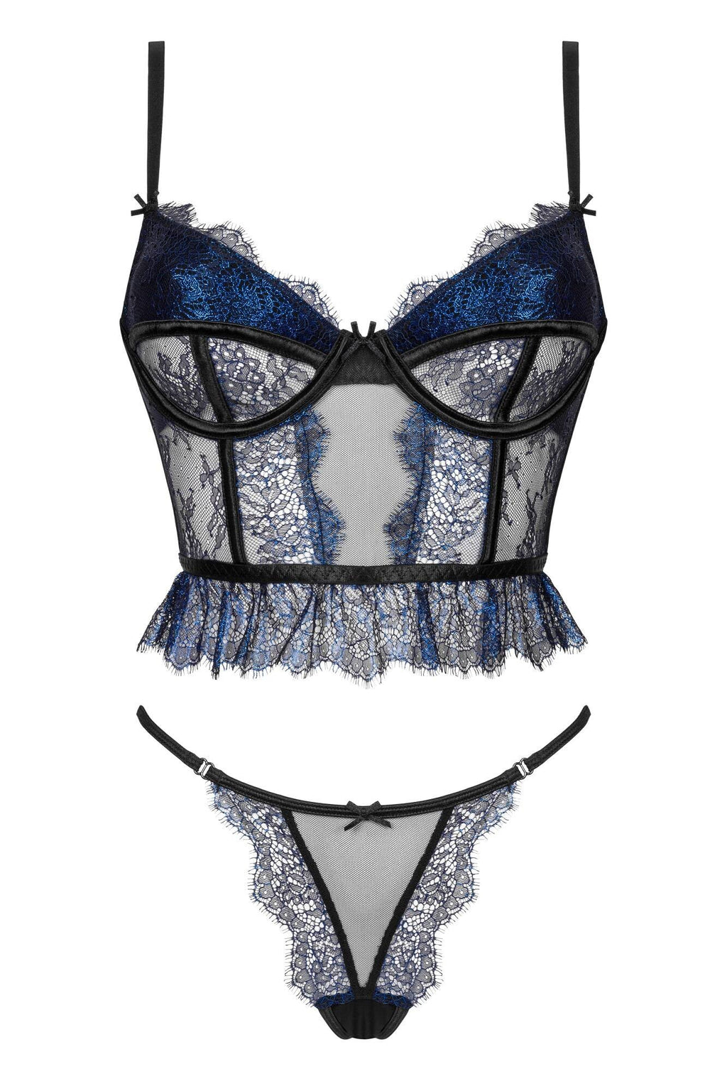 Sheer Lace Longline Bra & Sexy String Beauty Night Saphira-3