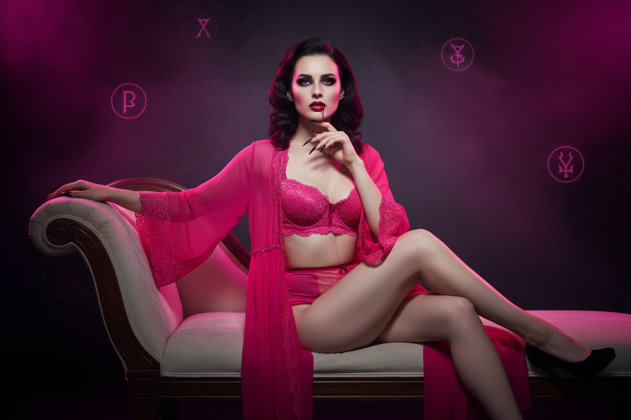 Female vampire in hot pink lingerie